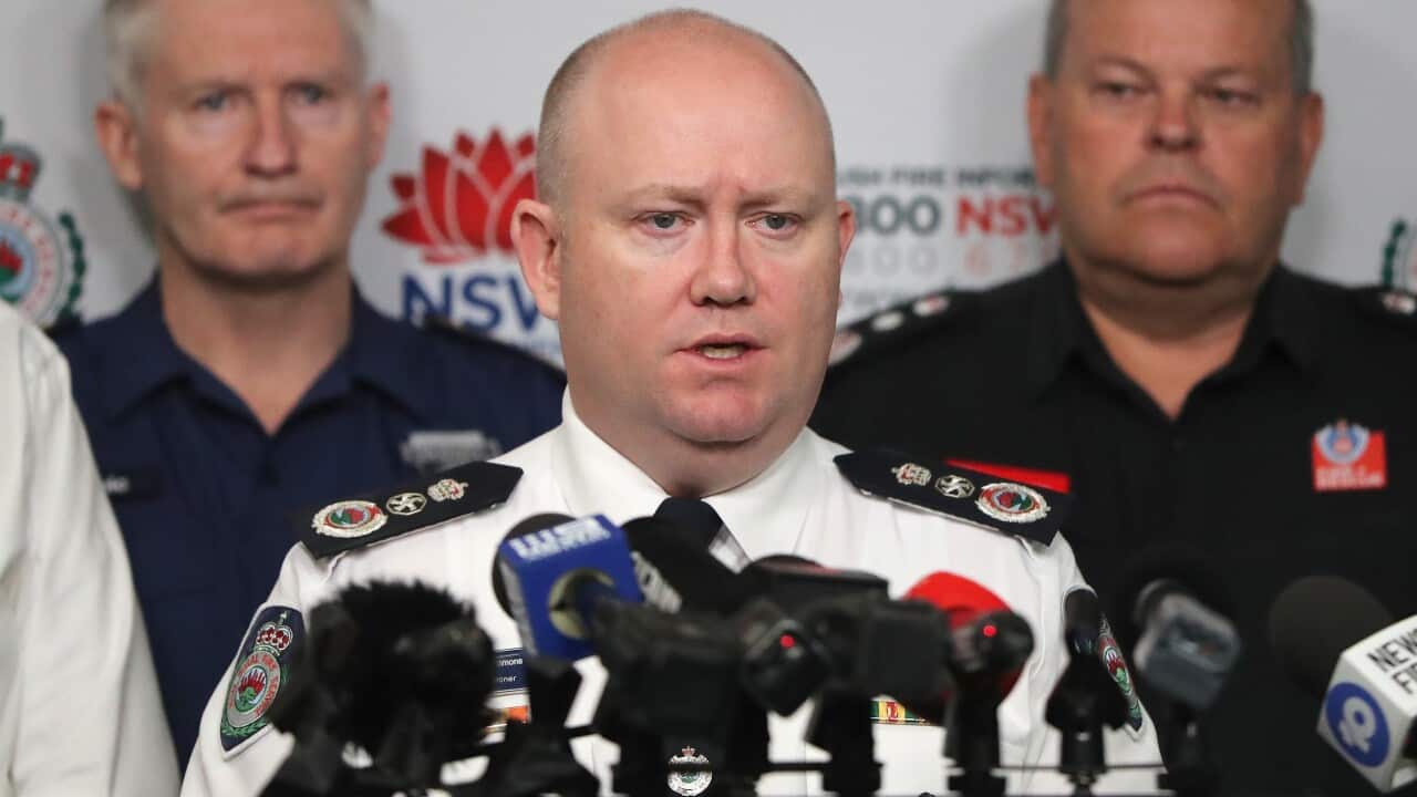 RFS Commissioner Shane Fitzsimmons speaks to the media during a press conference at the NSW Rural Fire Service (RFS) Headquarters in Sydney.