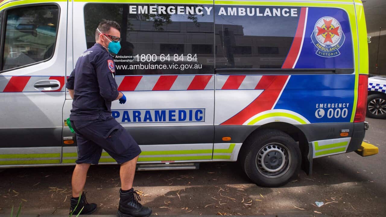 A paramedic outside Melbourne's St Vincent's hospital