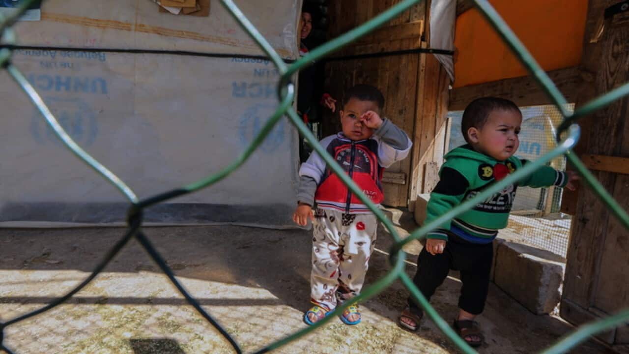 Syrian refugee children at a refugee camp in northern Lebanon