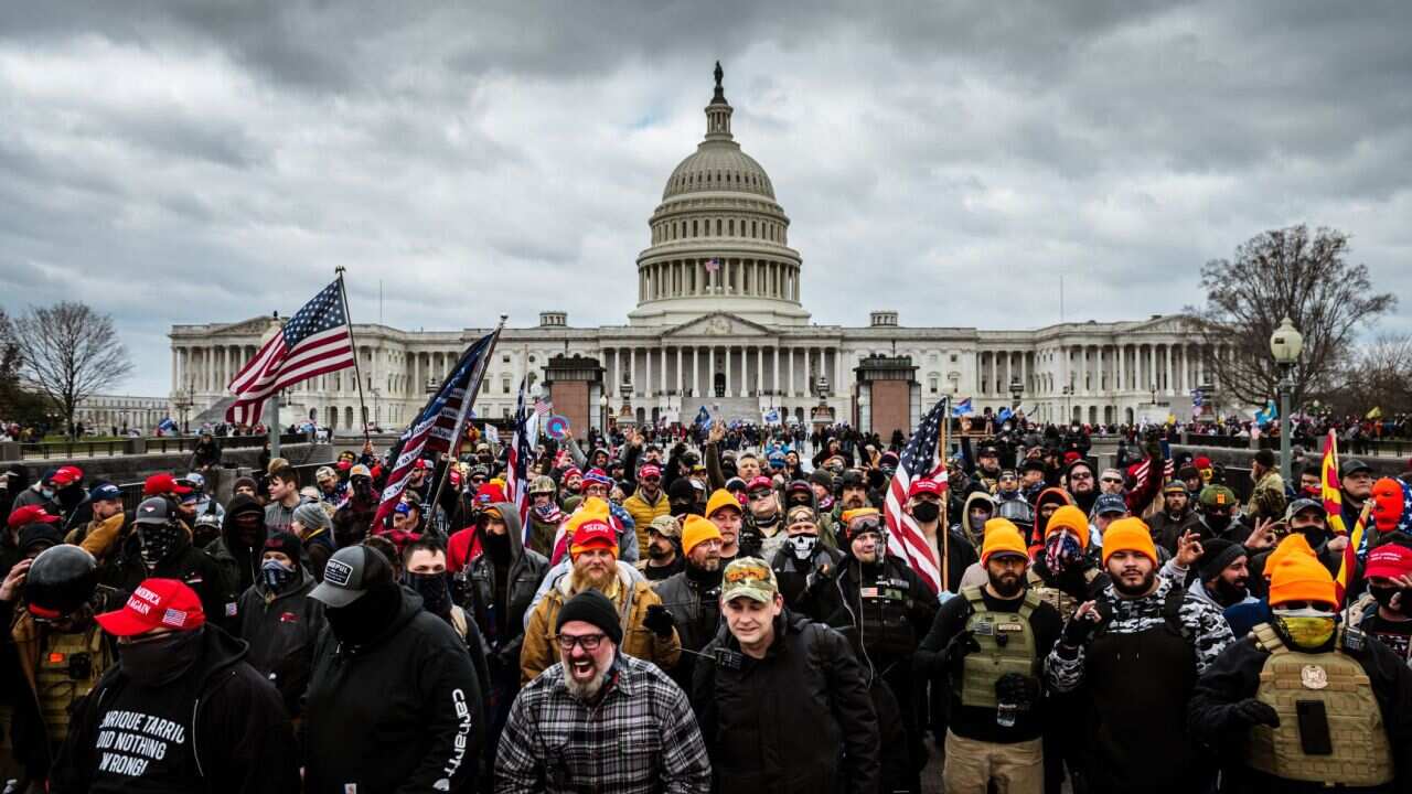 Trump supporters holding a 'Stop The Steal' rally at the US Capitol on 6 January.