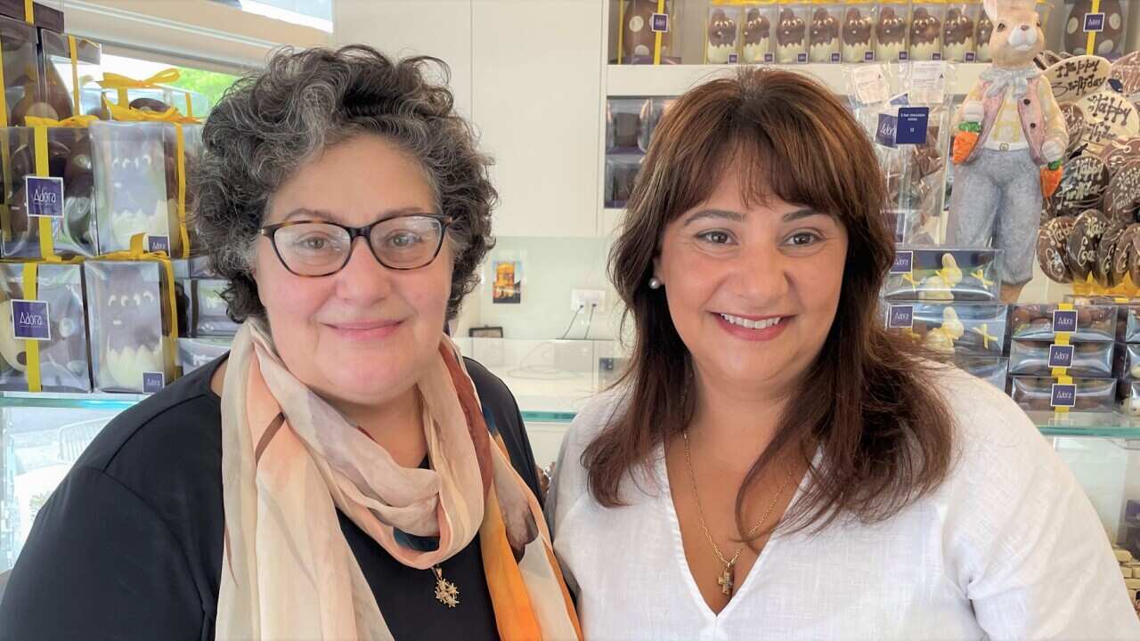 Katerina Stavropoulos (left) and Tina Angelidis, at an Adora chocolate shop in Sydney