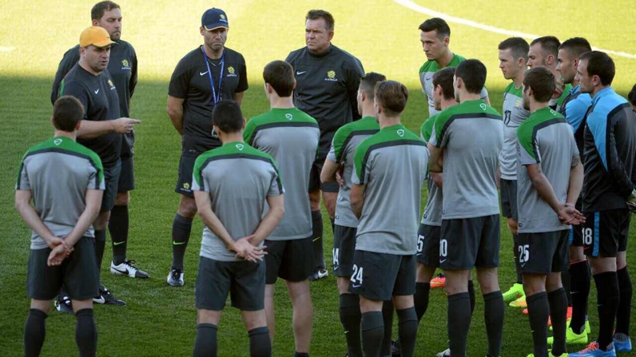 Socceroo players during a training session
