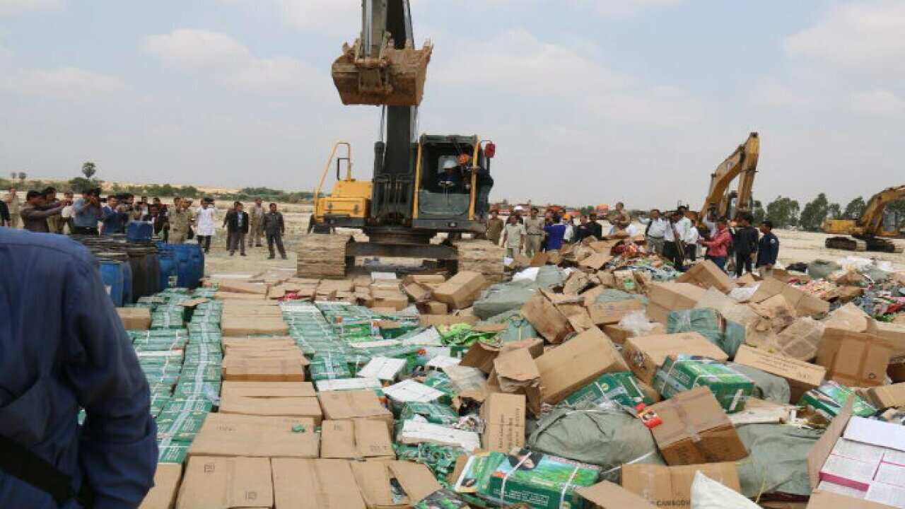 Authorities in Cambodia destroy over 100 tons of fake cosmetic products