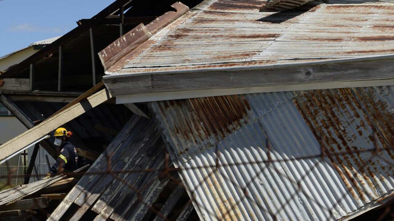A warehouse damaged in Cyclone Marcia