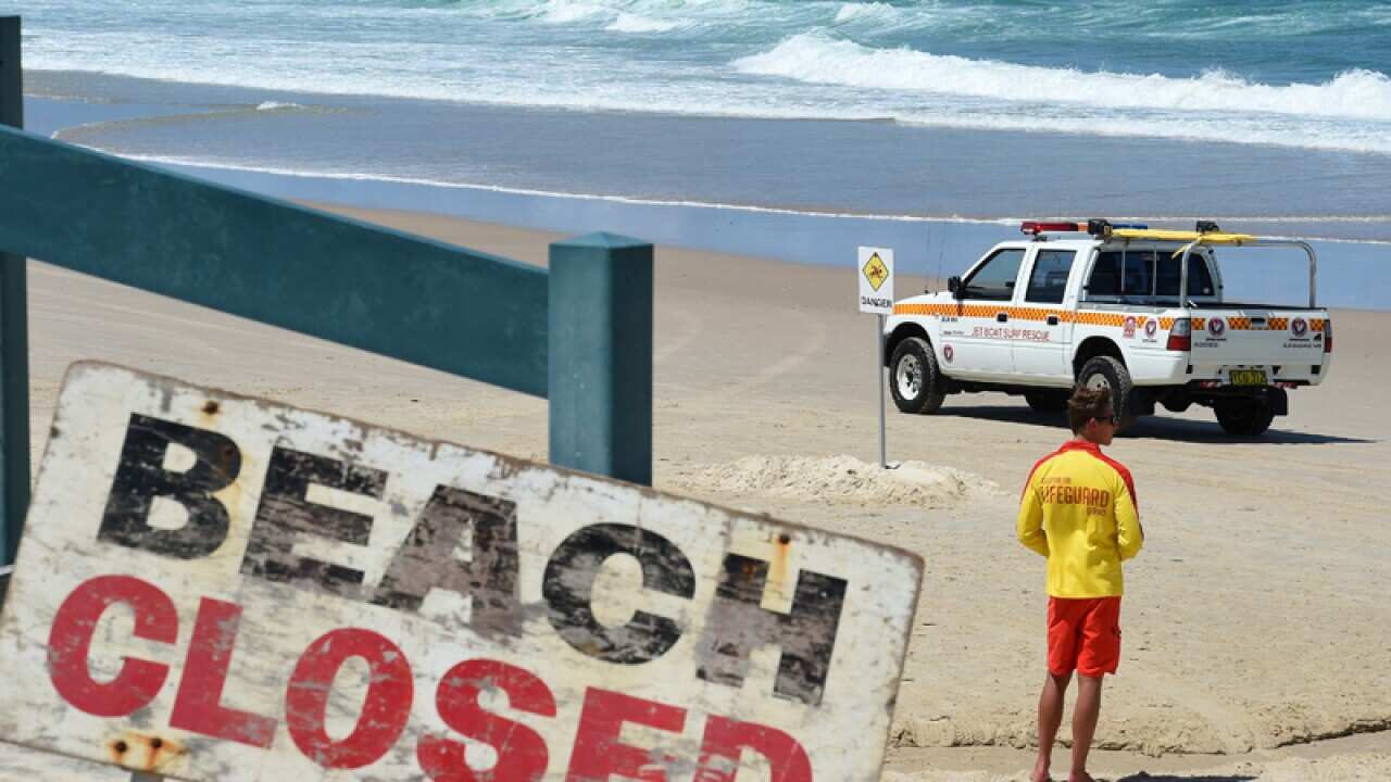 Shelly Beach is seen closed near Ballina in far northern NSW