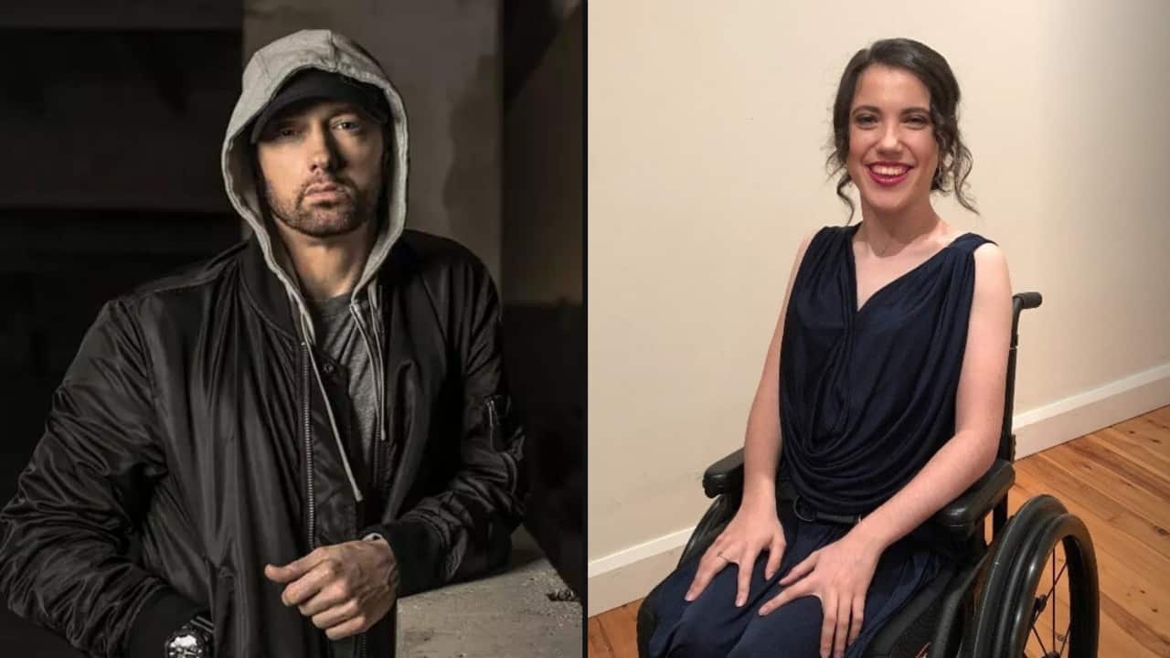 Composite image of Eminen (left) and Hannah Diviney (right)