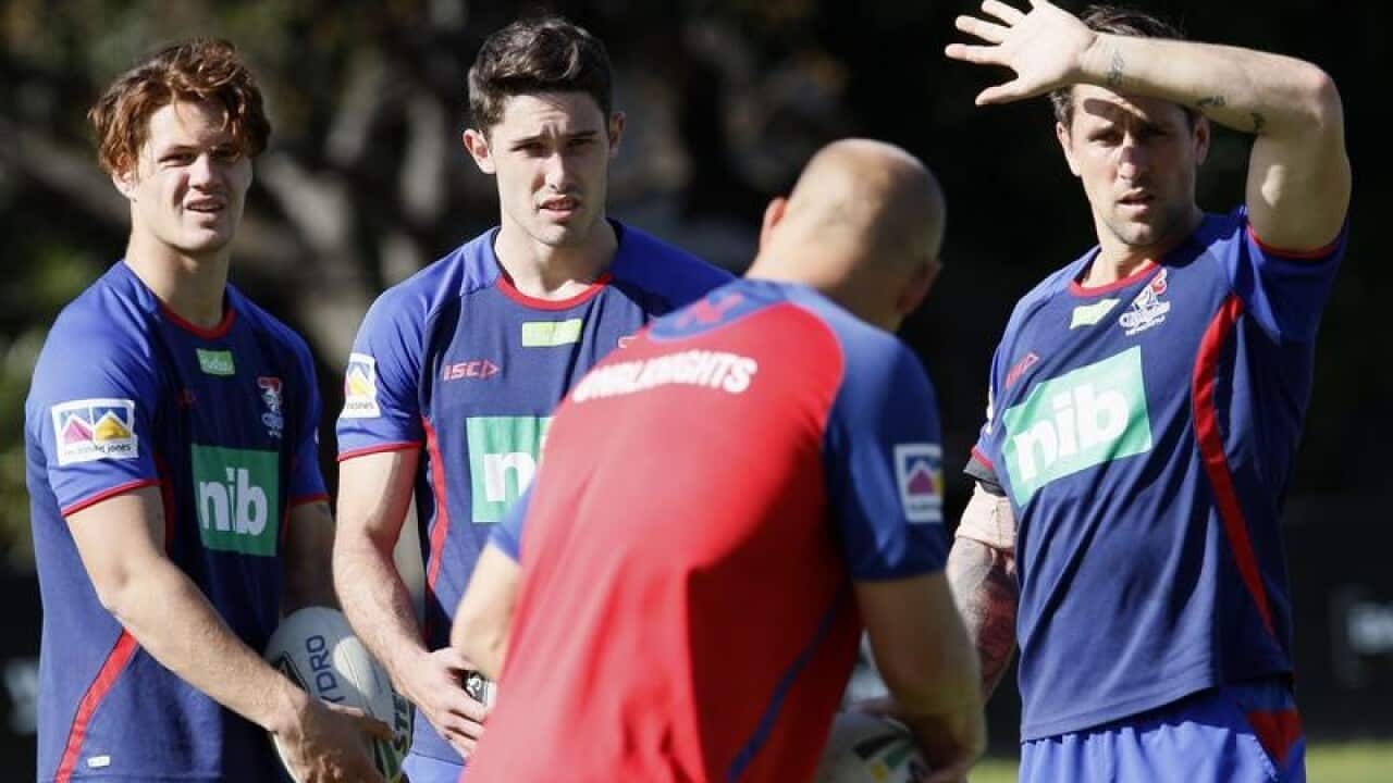 Kalyn Ponga, Nicholas Meaney and Mitchell Pearce