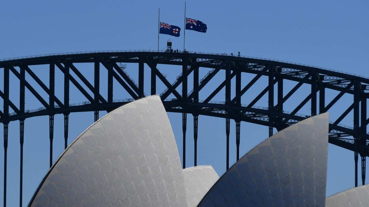 The Australian flag as seen on the Sydney Harbour Bridge.