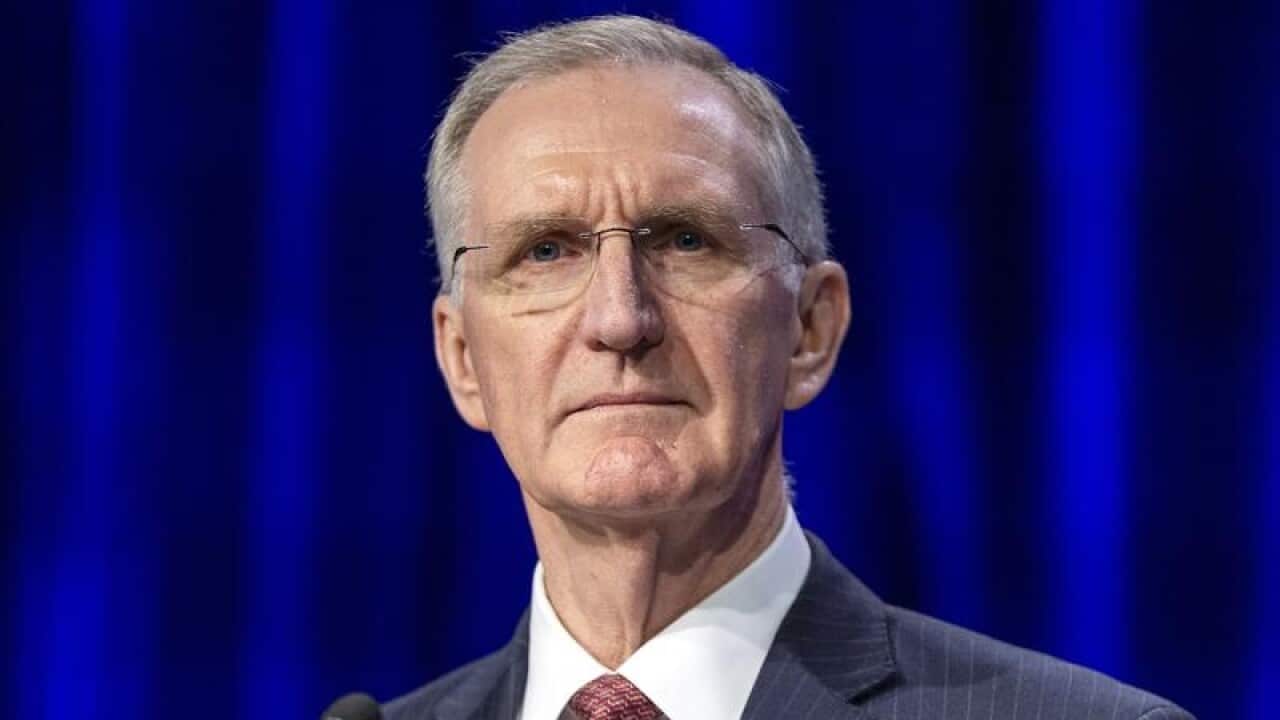 Mike Wilkins speaks during the AMP AGM