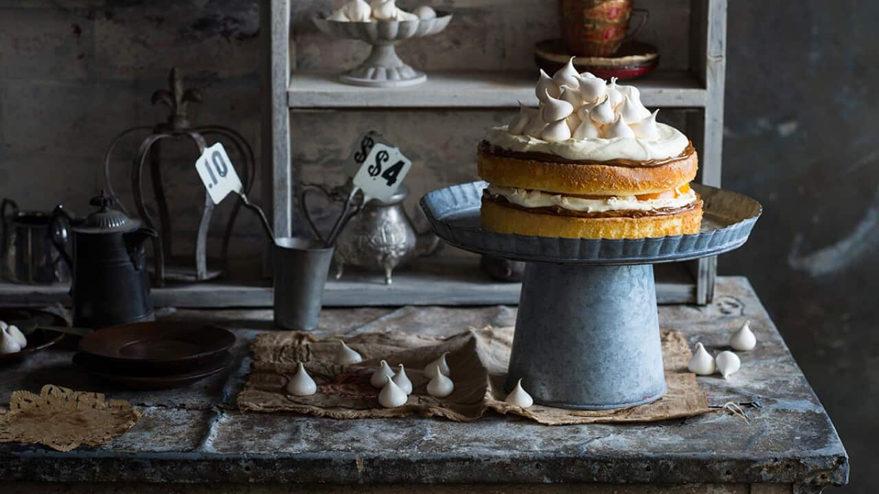 Peach meringue cake (el postre chaja)