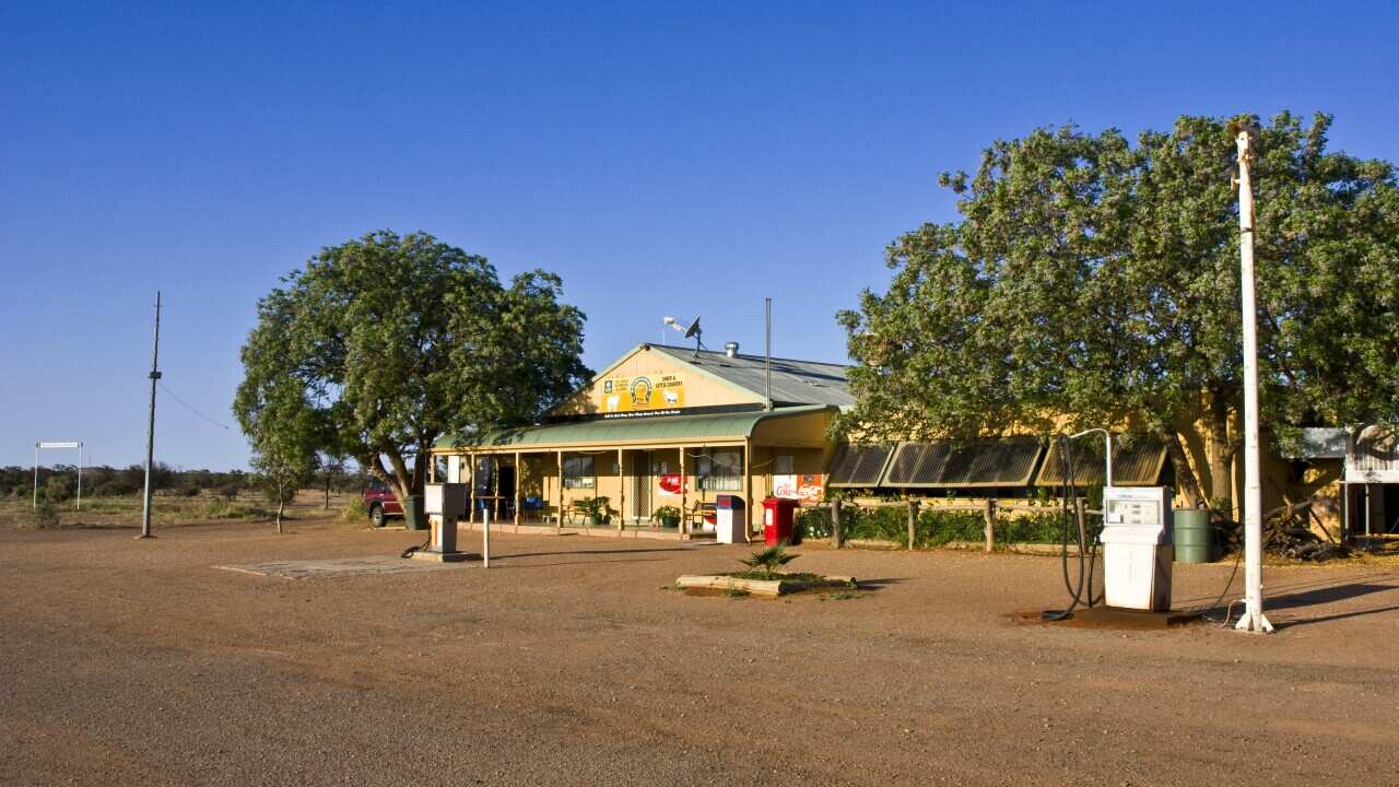 The Packsaddle Roadhouse is a rest stop on an outback desert highway