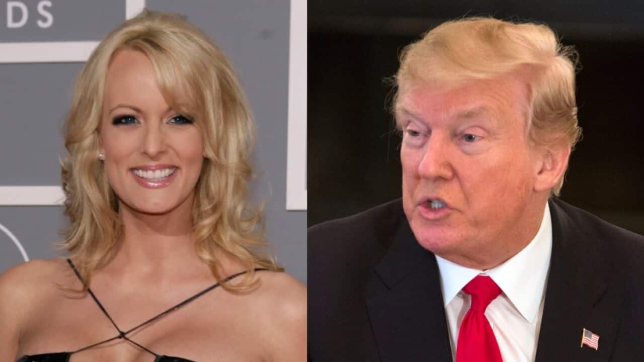 File image of Stormy Daniels and US president Donald Trump