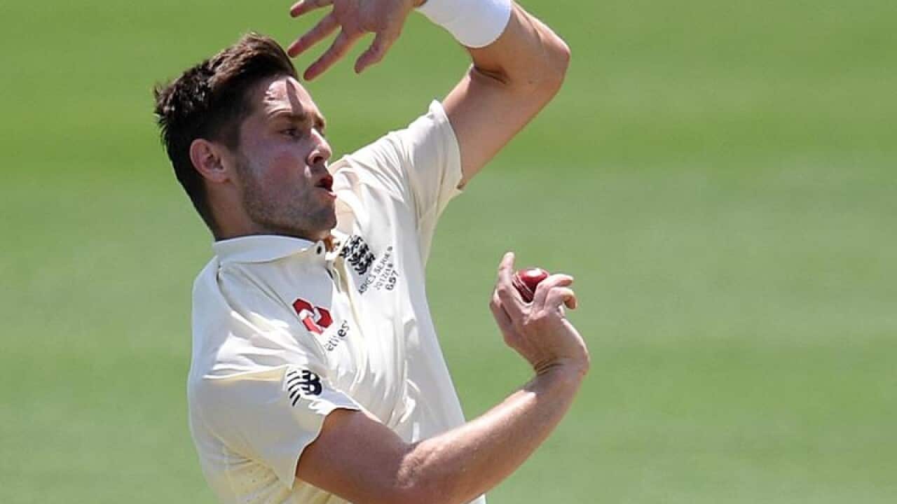 England's Chris Woakes bowls