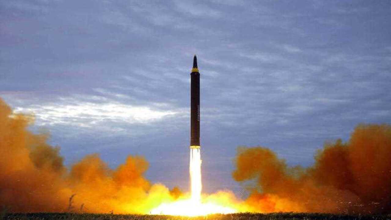 The test launch of a Hwasong-12 intermediate range missile from Pyongyang, North Korea