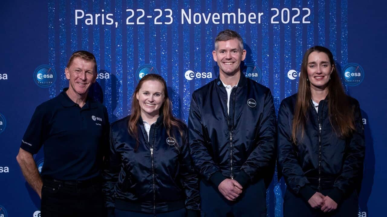 British astronaut Major Tim Peake, Australia's Meganne Christian, Britain's John McFall and Ireland's Rosemary Coogan