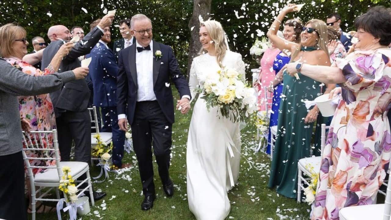Prime Minister Anthony Albanese and fiancee Jodie Haydon at their wedding (Supplied).jpg