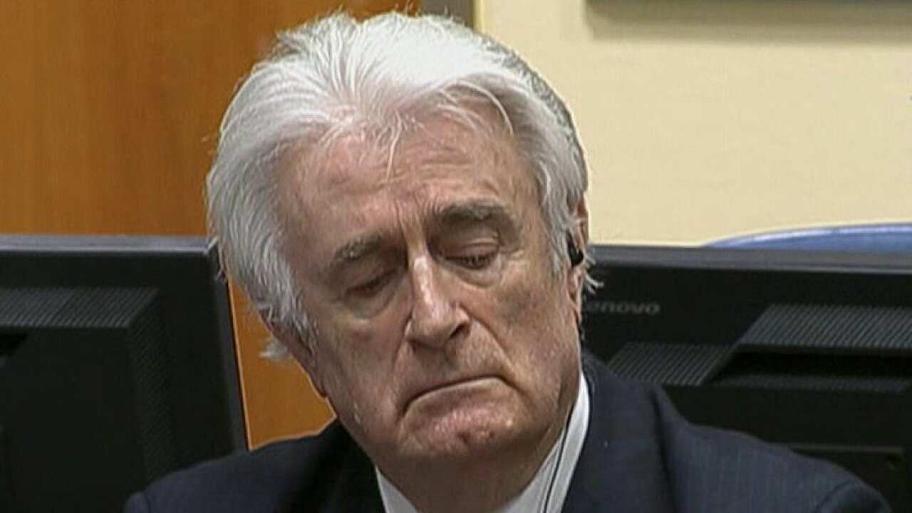 Radovan Karadzic listens to the his sentence at the International Criminal Tribunal for Former Yugoslavia (ICTY) in The Hague