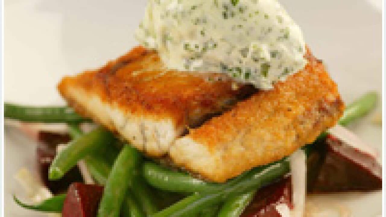 Pan-fried barramundi with green beans