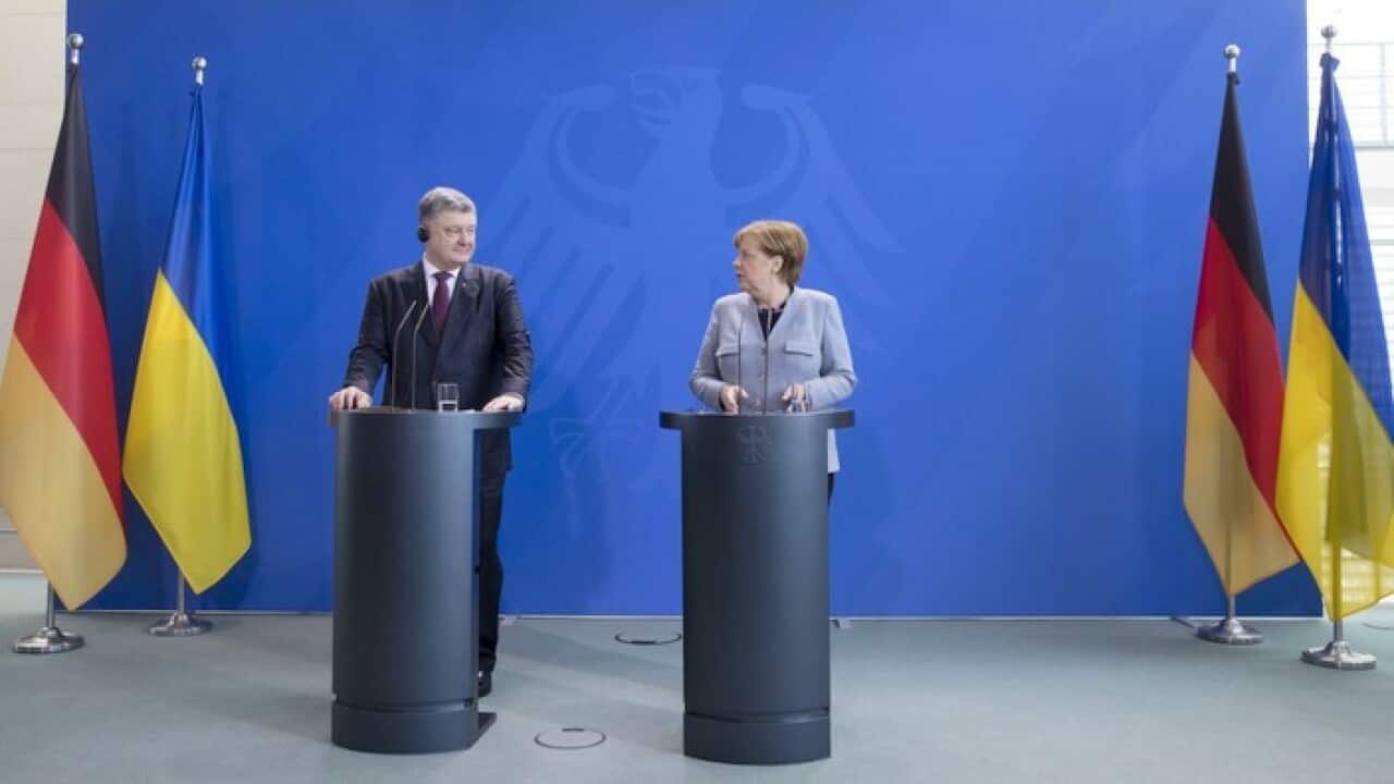 President Petro Poroshenko during the joint briefing with Chancellor of Germany Angela Merkel