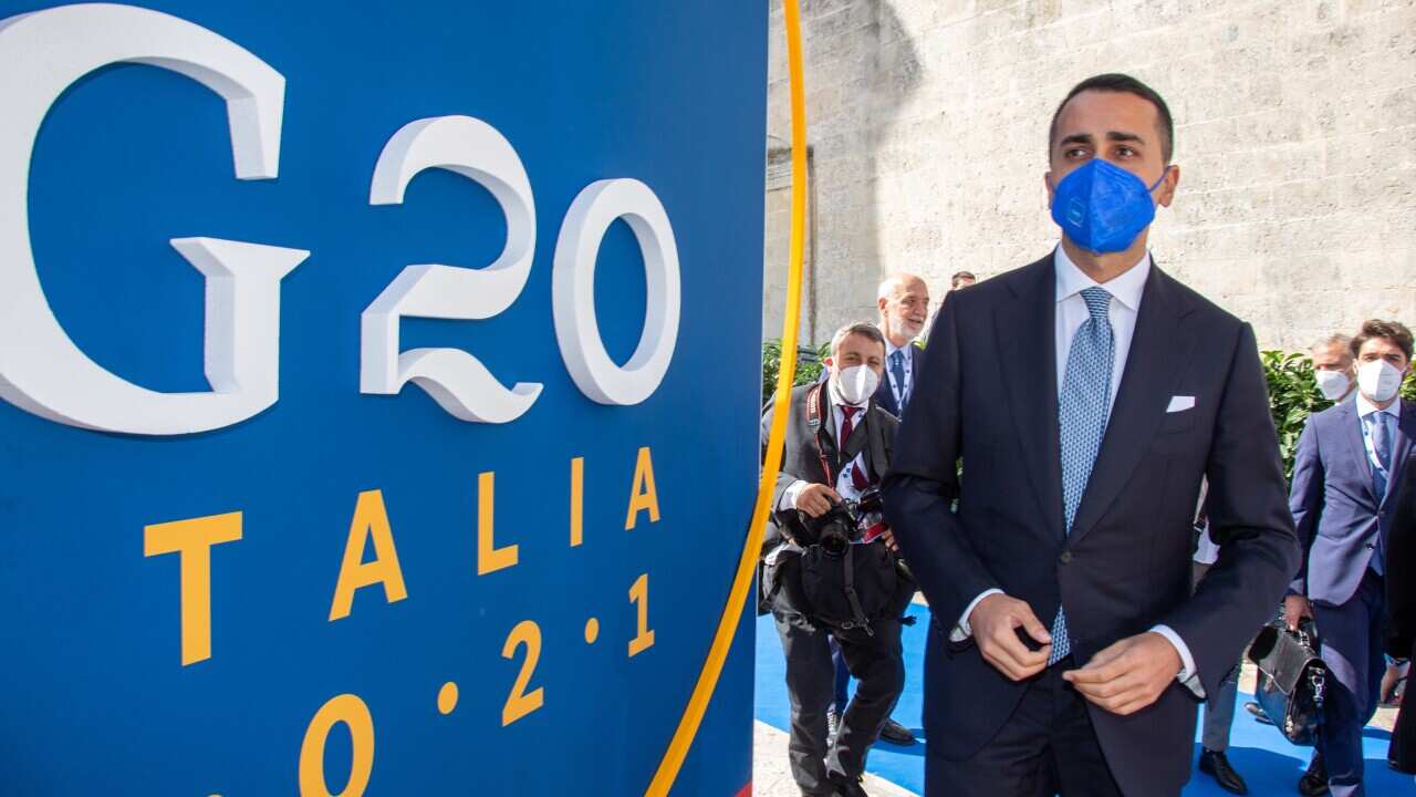 Italian Foreign Minister Luigi Di Maio arrives for a G20 Foreign and Development Ministers' meeting in Matera, southern Italy.