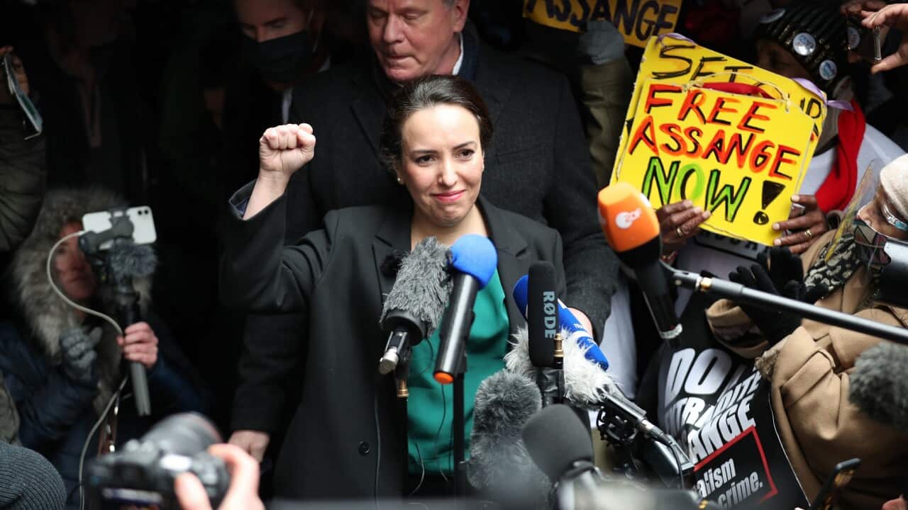 Julian Assange's partner, Stella Moris, speaks to the media outside the Old Bailey