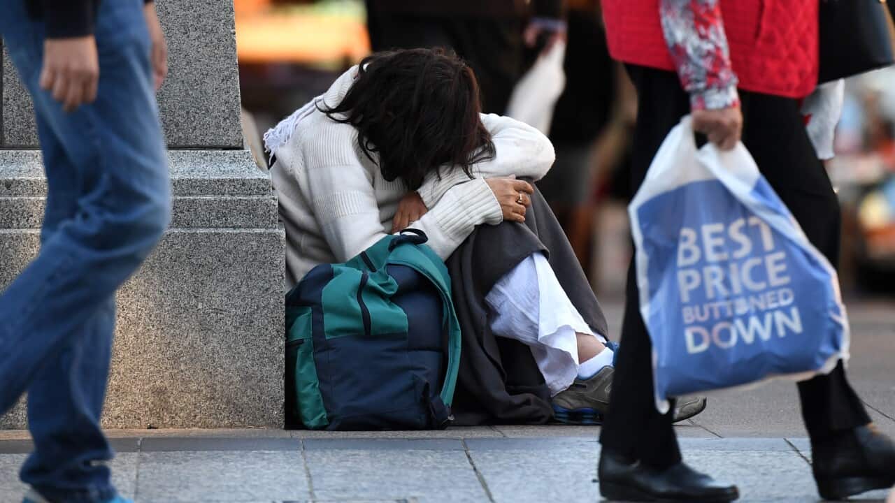 A homeless woman in central Brisbane