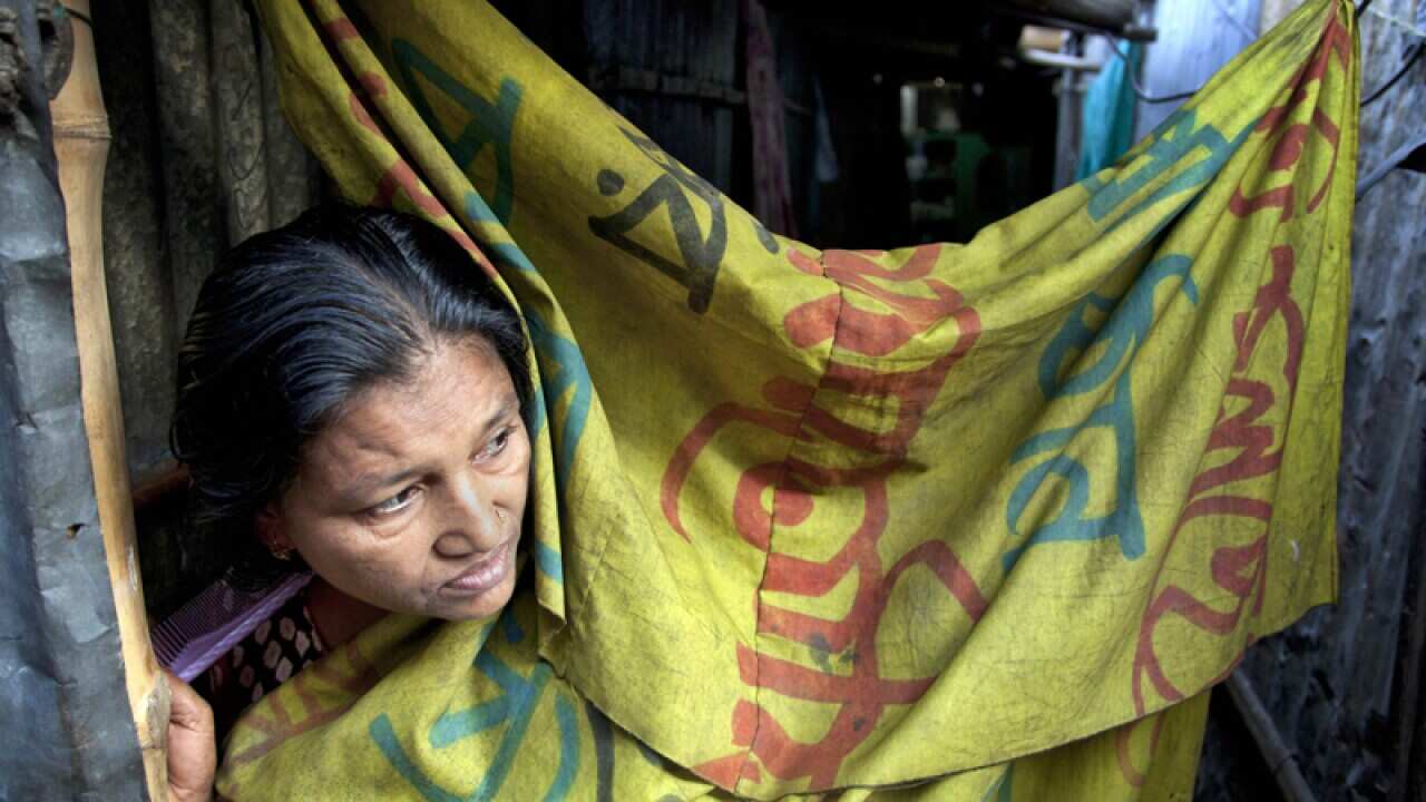 A Bangladeshi woman in a slum area in Dhaka