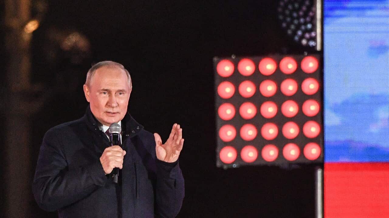 Russia's President speaks at a concert in Moscow (AAP)