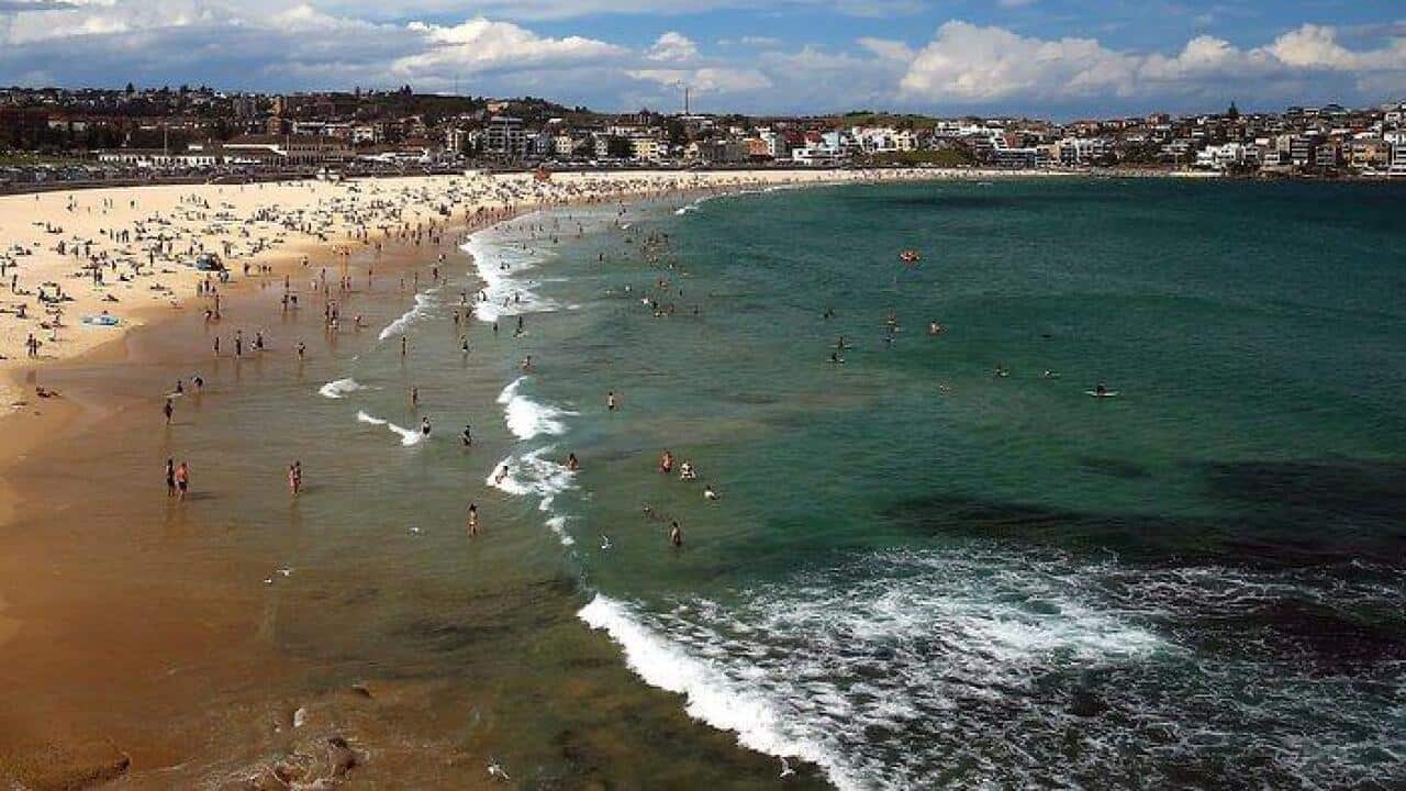 Beachgoers gather at Bondi Beach, Sydney