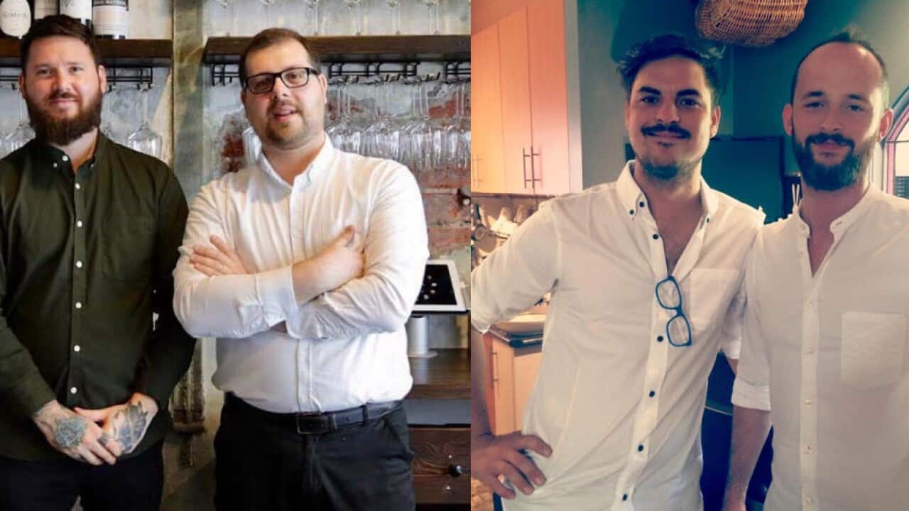 Quattro ristoratori italiani di Melbourne: Nicola Romano e Osvaldo Tognella (Ostēr); Andrea Ceriani e Nicola Dusi (The Hardware Club)