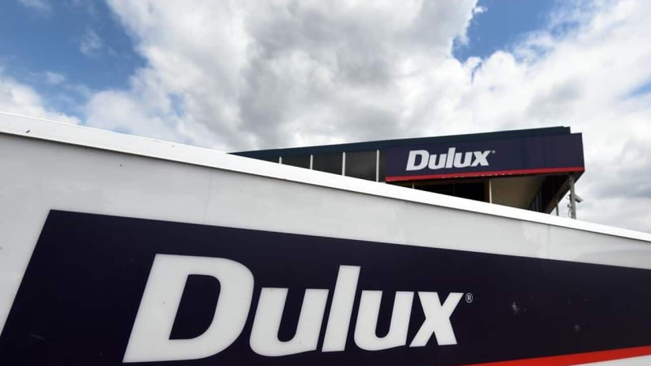 Dulux signage below beautiful blue and white cloud sky