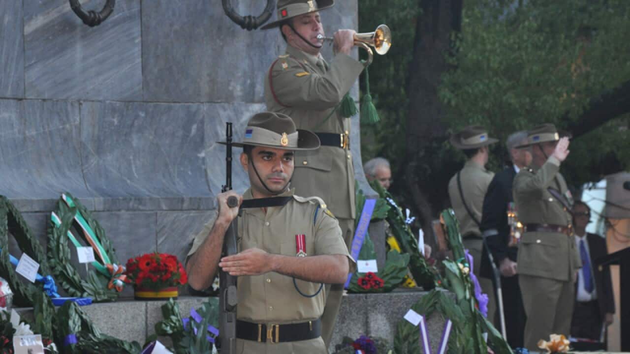 The Last Post is played at the Anzac Day dawn service in Adelaide