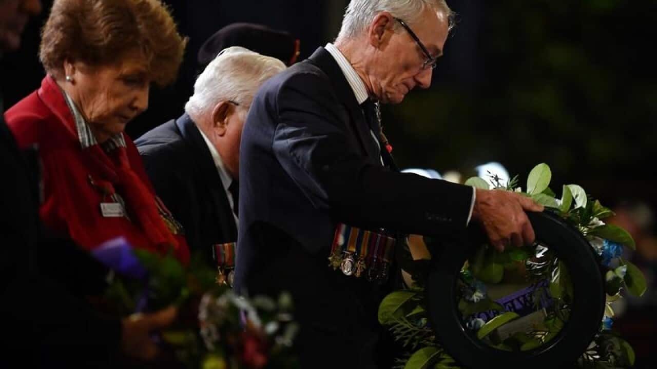 Veterans lay wreaths at The Cenotaph in Sydney.