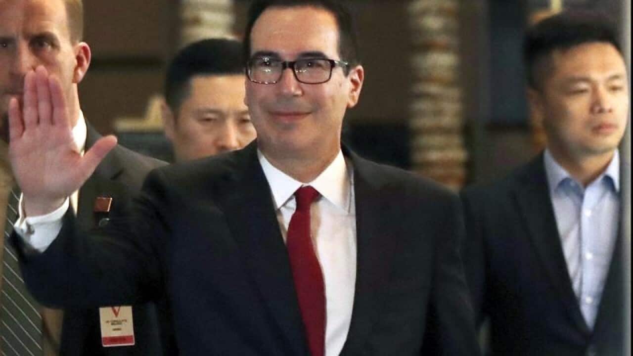 A file image of Steven Mnuchin in Beijing