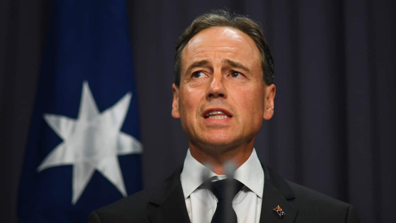 Australian Health Minister Greg Hunt speaks during a press conference updating on the novel coronavirus at Parliament House in Canberra, Tuesday, February 11, 2020. (AAP Image/Lukas Coch) NO ARCHIVING