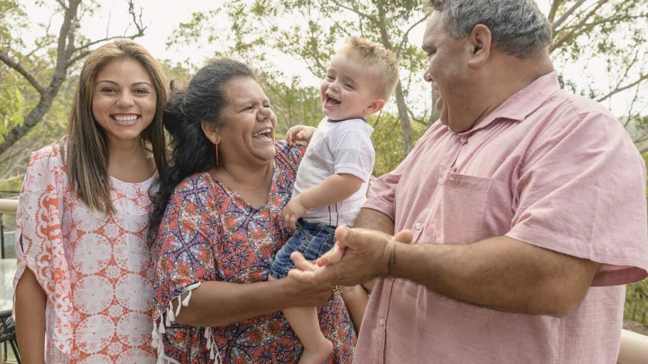 Portrait of three generation Aboriginal family
