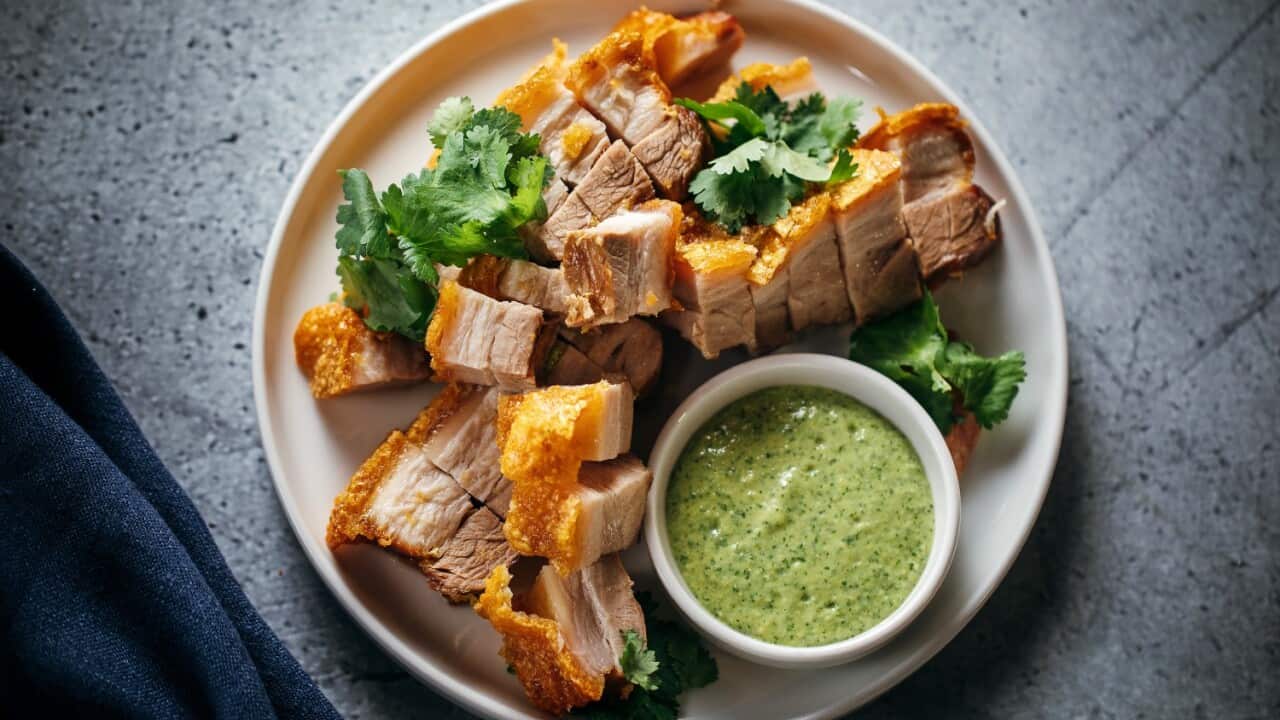 Pork belly with green mustard SBS The Cook Up with Adam Liaw