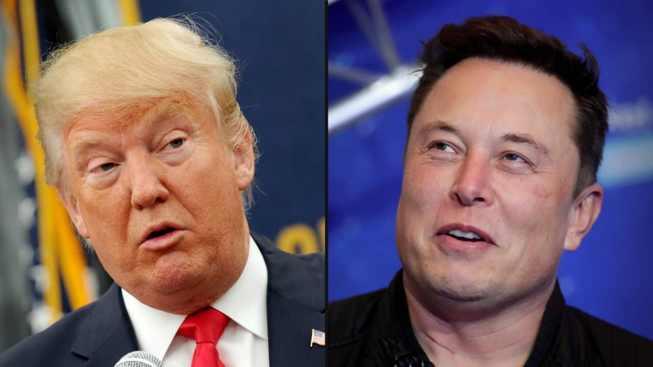 A composite image featuring two men speaking.