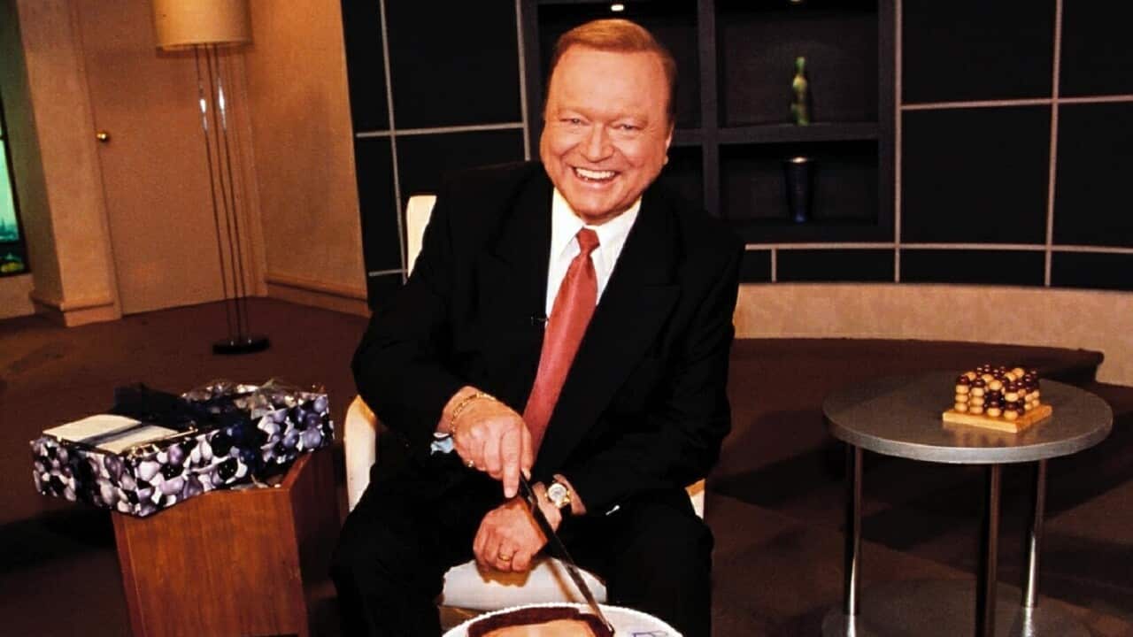 Sydney, July 23, 2002. File - TV Personality Bert Newton celebrating his birthday on the set of Good Morning Australia July 23, 2001. (AAP Image/Ten Network) NO ARCHIVING, NO MAGS, NO SALES