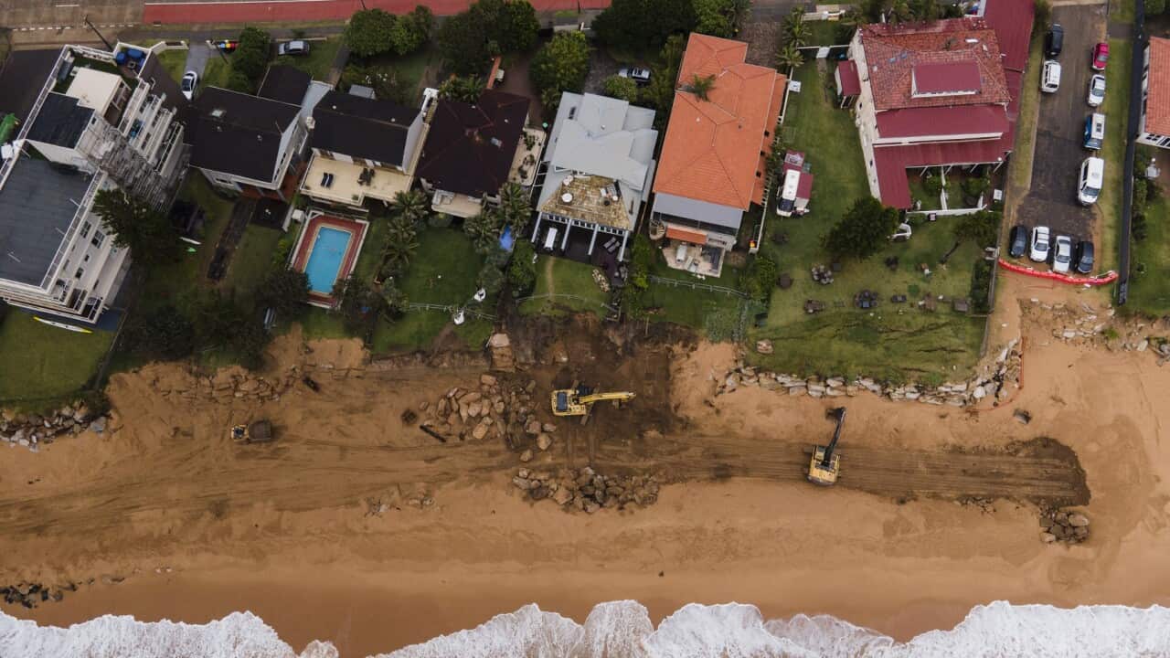 Views Of Collaroy Seawall Construction As Severe Weather Approaches Sydney