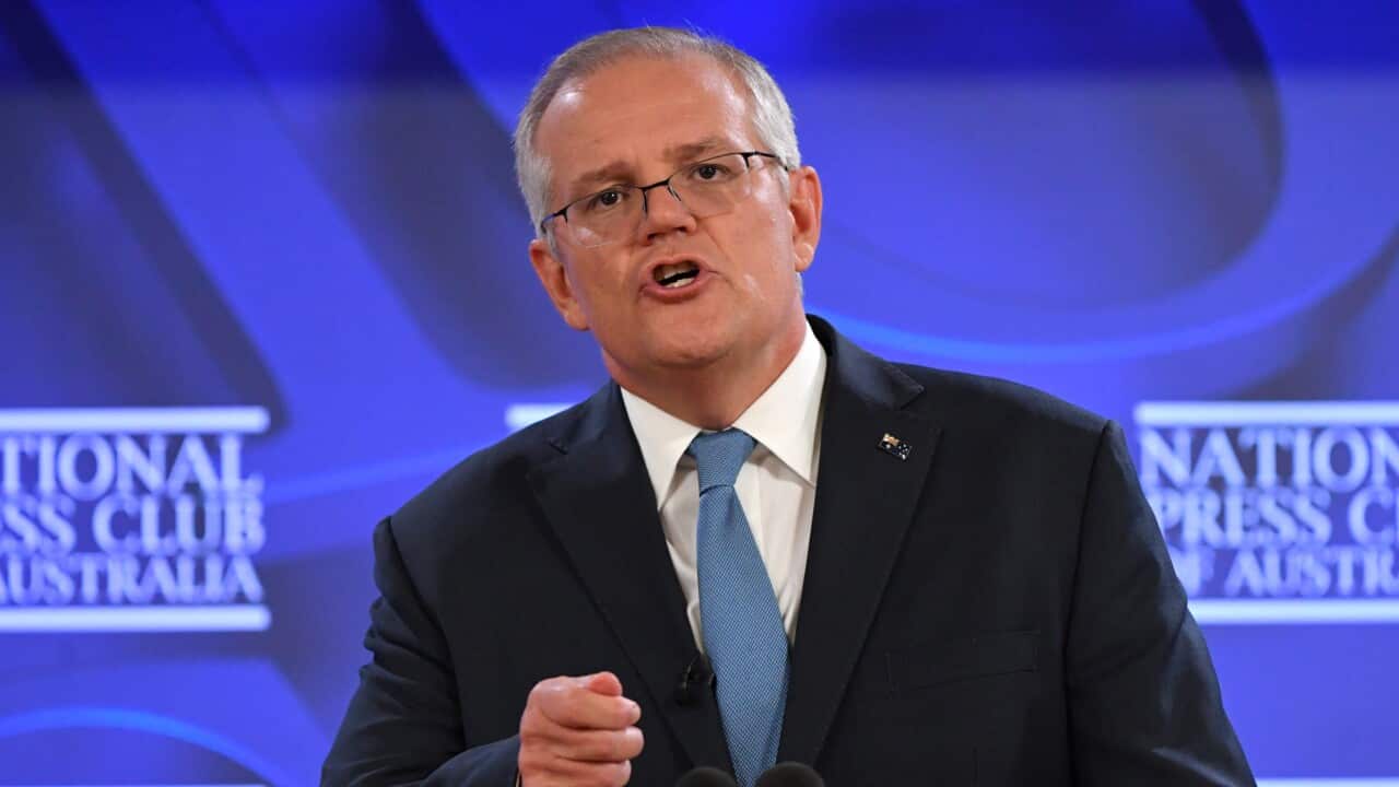 Prime Minister Scott Morrison at the National Press Club in Canberra, Tuesday, February 1, 2022.
