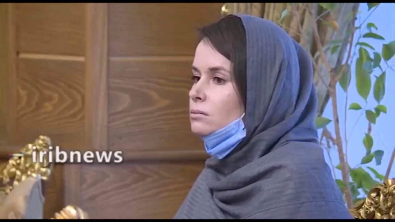 British-Australian academic Kylie Moore-Gilbert is seen Iranian state television.