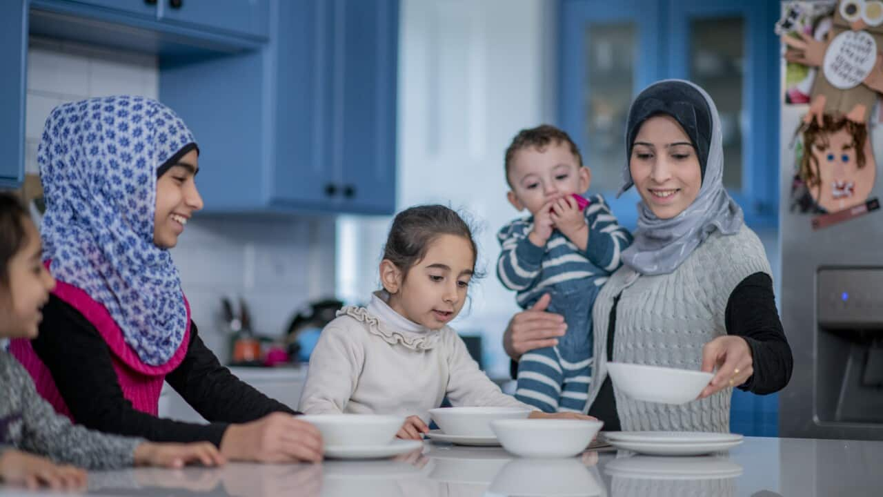 Muslim family eating Sahoor together