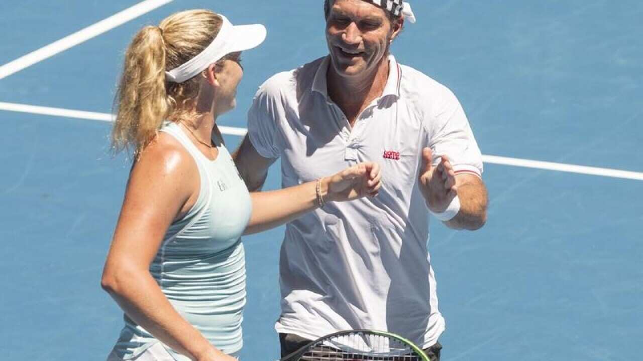 Pat Cash and Coco Vandeweghe during the mixed doubles match