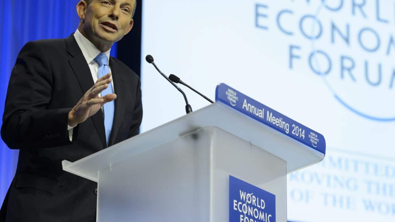 Australian Prime Minister Tony Abbott speaks during the WEF, in Davos