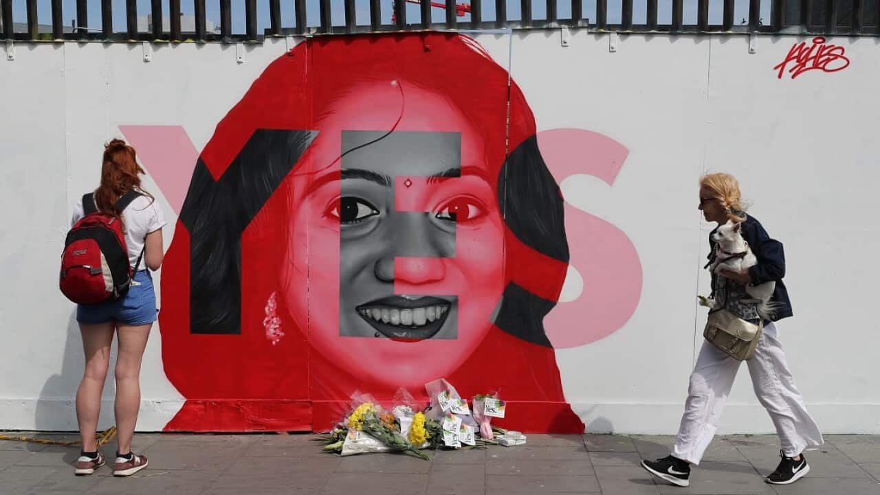 A mural of Savita Halappanavar in Dublin, as Ireland goes to the polls to vote in the referendum on the 8th Amendment of the Irish Constitution.  