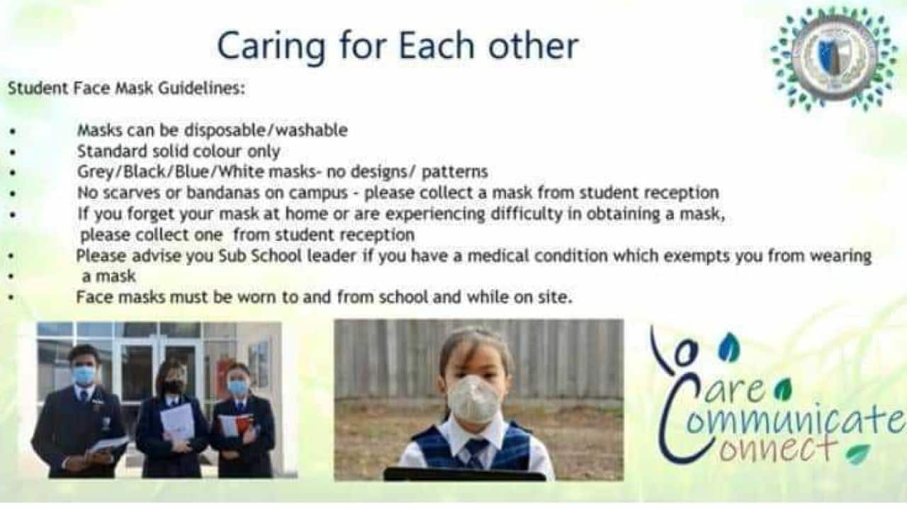 Lighthouse Christian College has released guidelines on student mask wearing. 