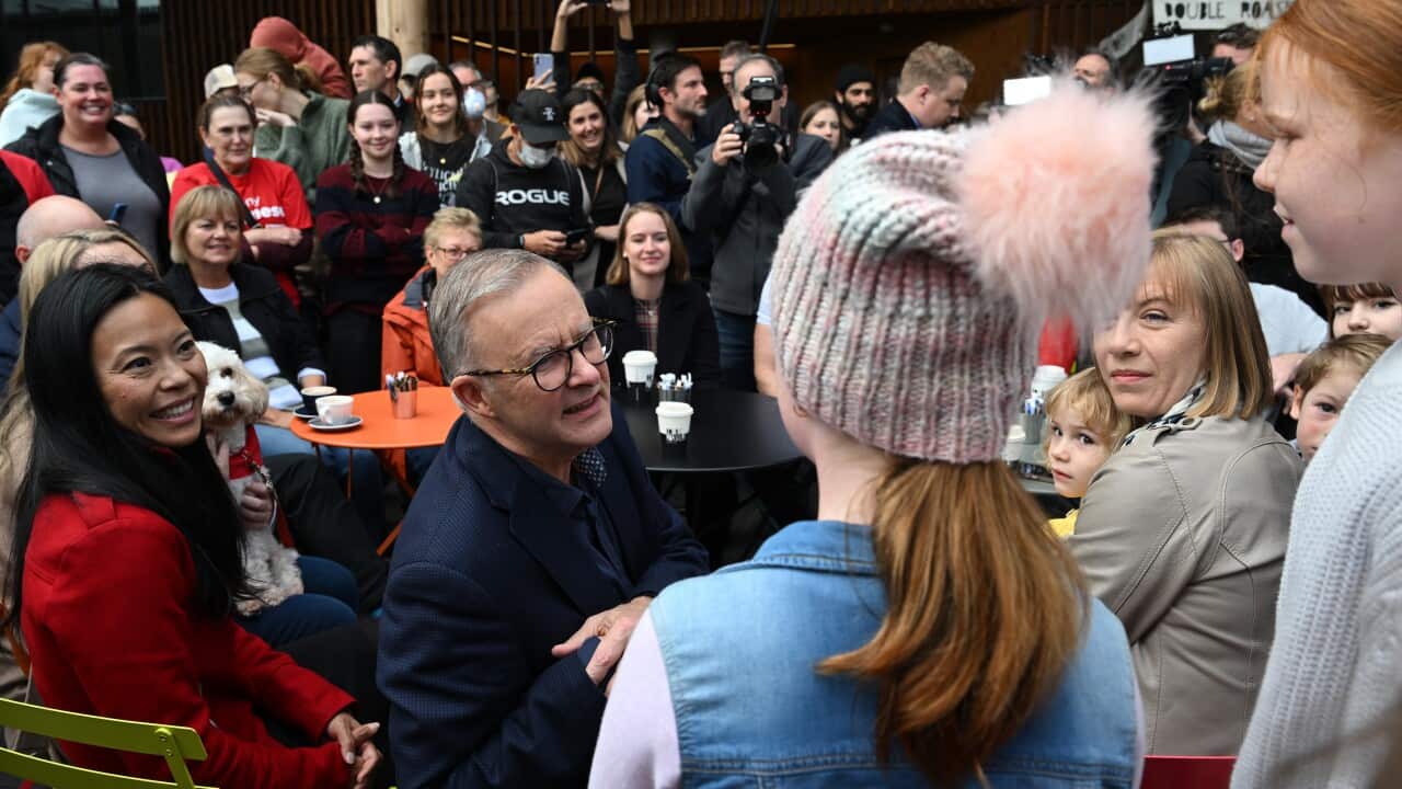 Incoming prime minister Anthony Albanese and Labor's new member for Reid, Sally Sitou soak up electoral victory in Marrickville