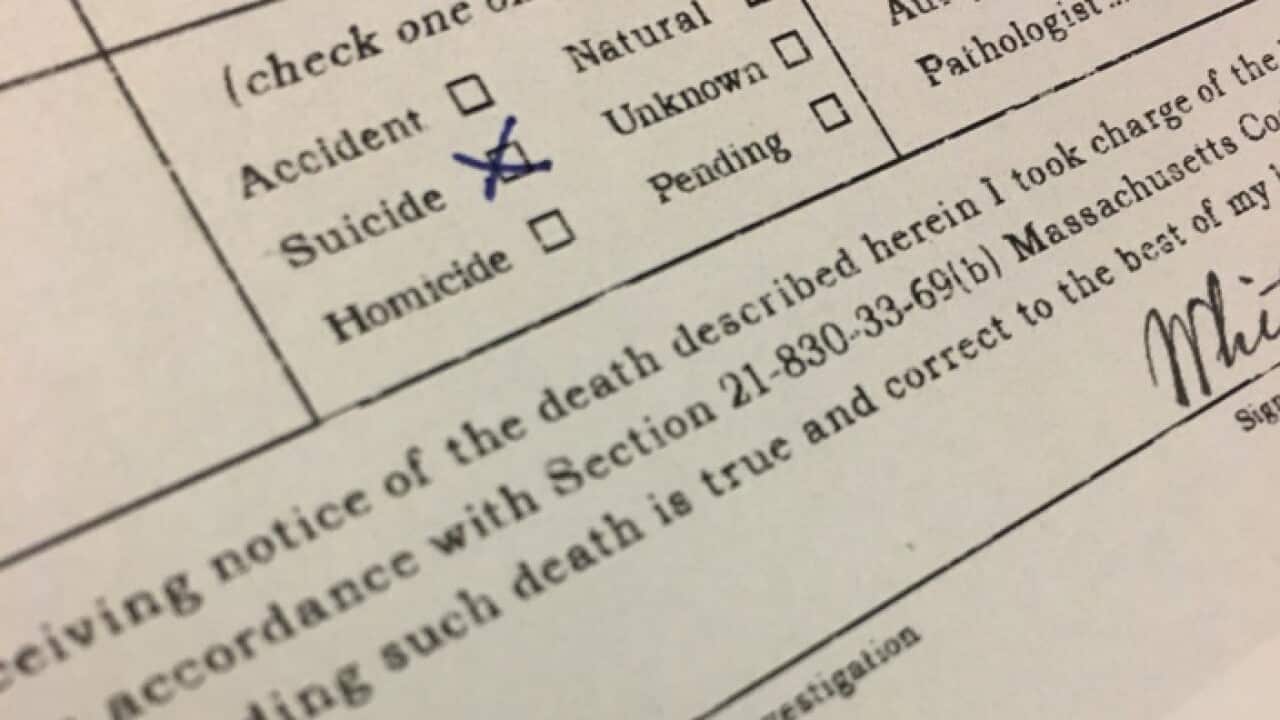 Forensic pathology form following suicide