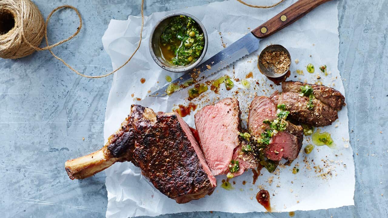 Rib eye with porcini salt and salsa verde